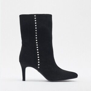 Zara NEW studded leather suede heeled ankle boots